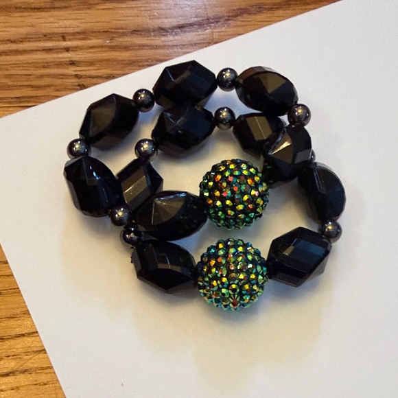 Source Unknown Jewelry - Elegant Black Beaded Bracelet Set of 2